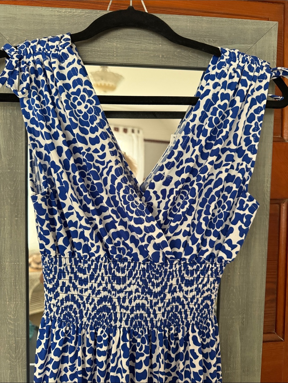 Poly/spandex Blue/White patterned casual sundress